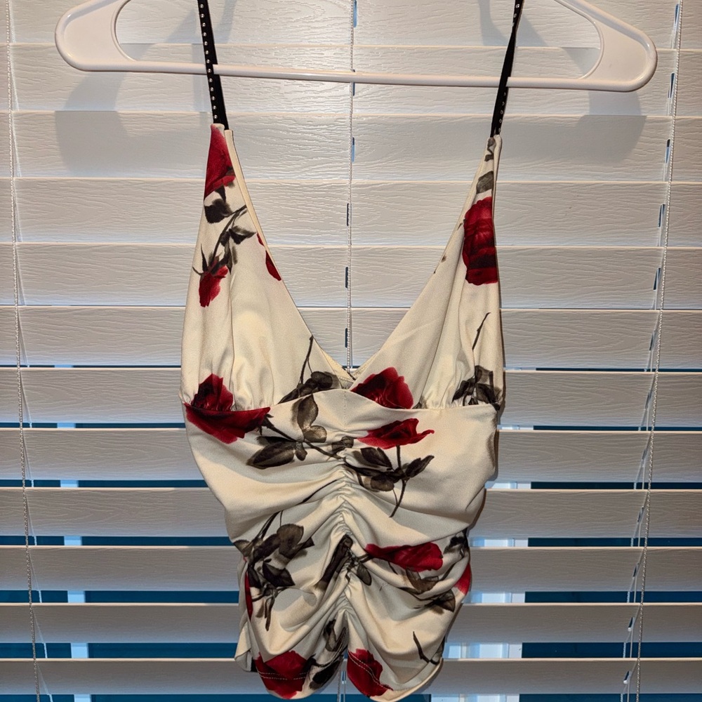 Urban Outfitters Cream Cami with Red Rose Print